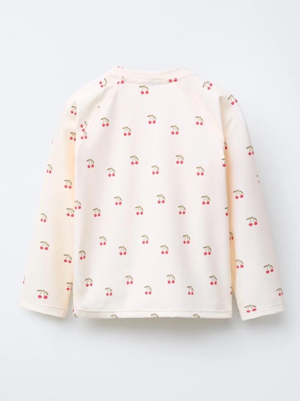 Zara Girls Long-Sleeve Rashguard Swim Top with Cherry Print, Ivory (Ecru) - 2Y